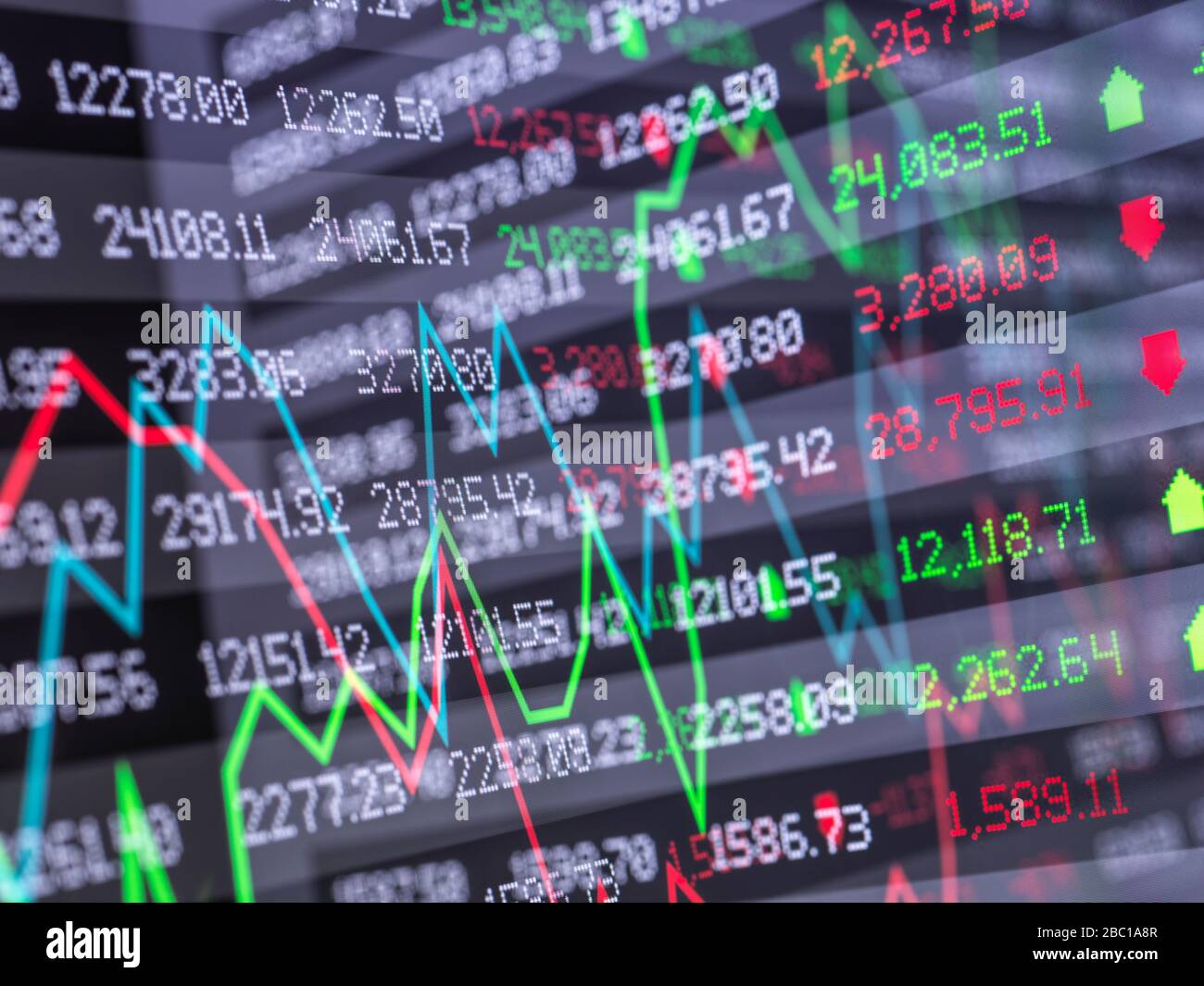 Digital composite of two stock market data displays Stock Photo