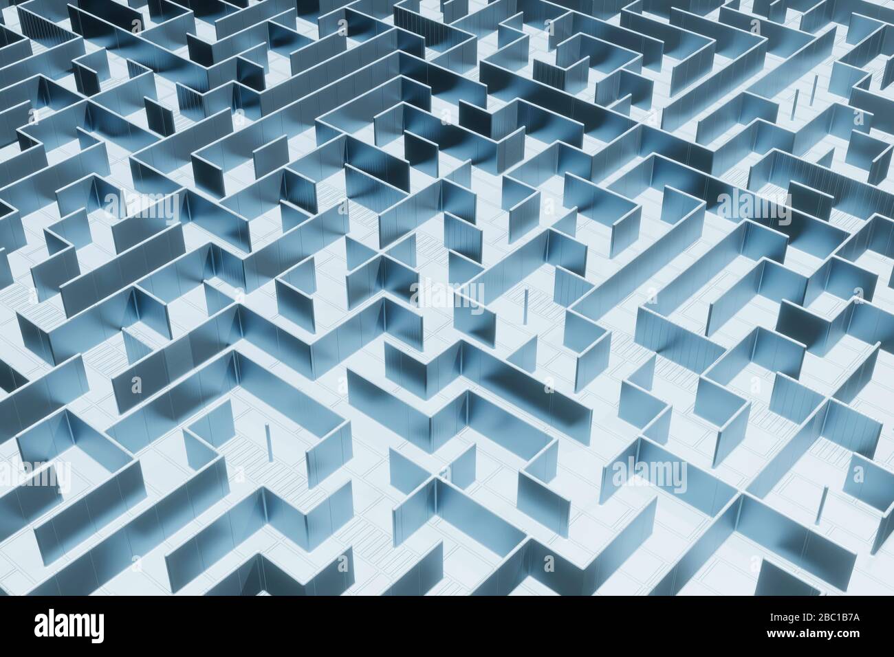 Three dimensional render of blue-colored maze Stock Photo