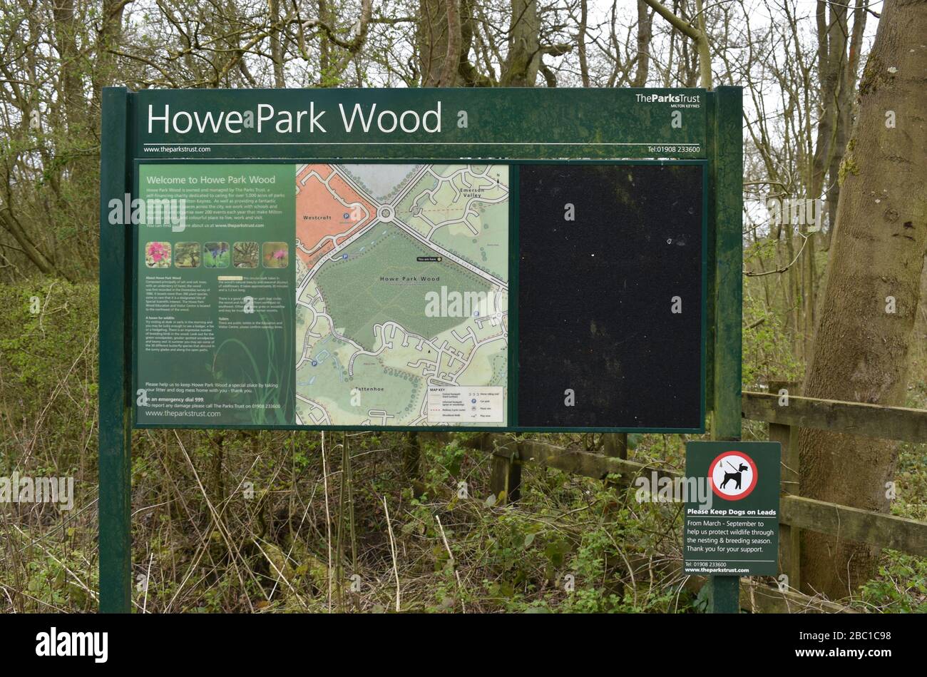 Howe Park Wood noticeboard in Milton Keynes. Stock Photo