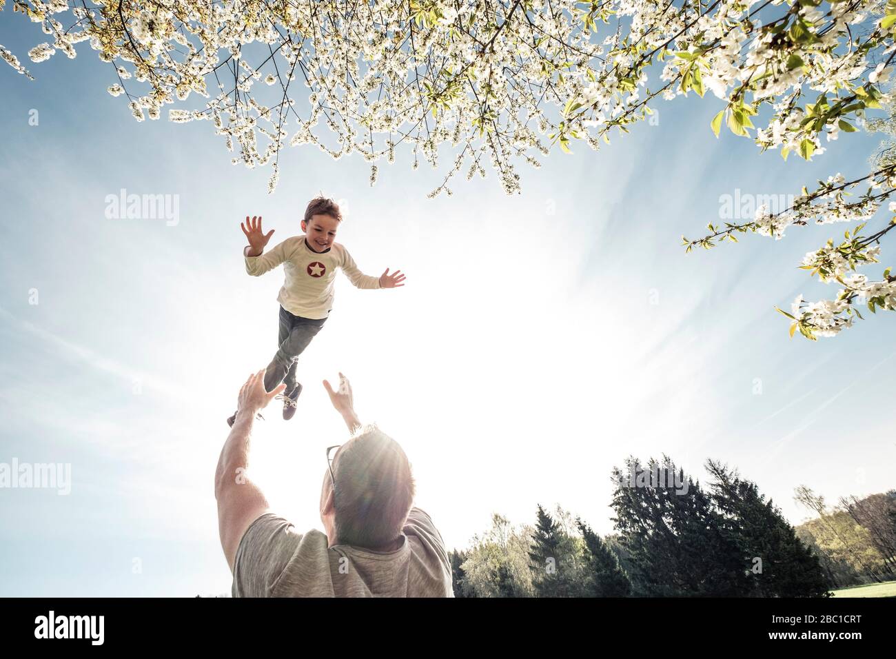 Father throwing son in air Stock Photo Alamy