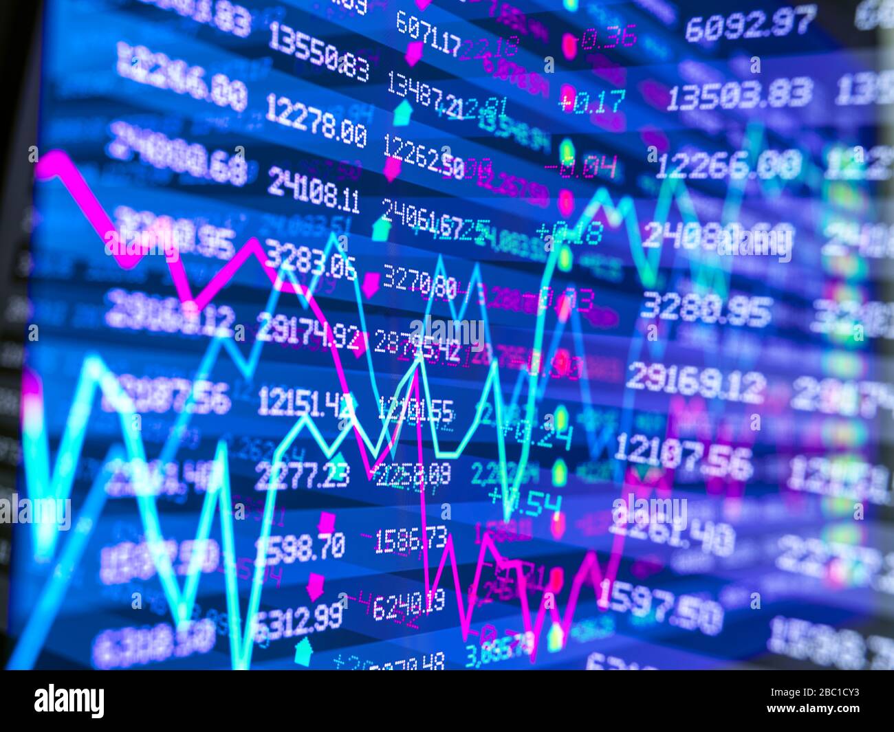 Digital composite of two stock market data displays Stock Photo