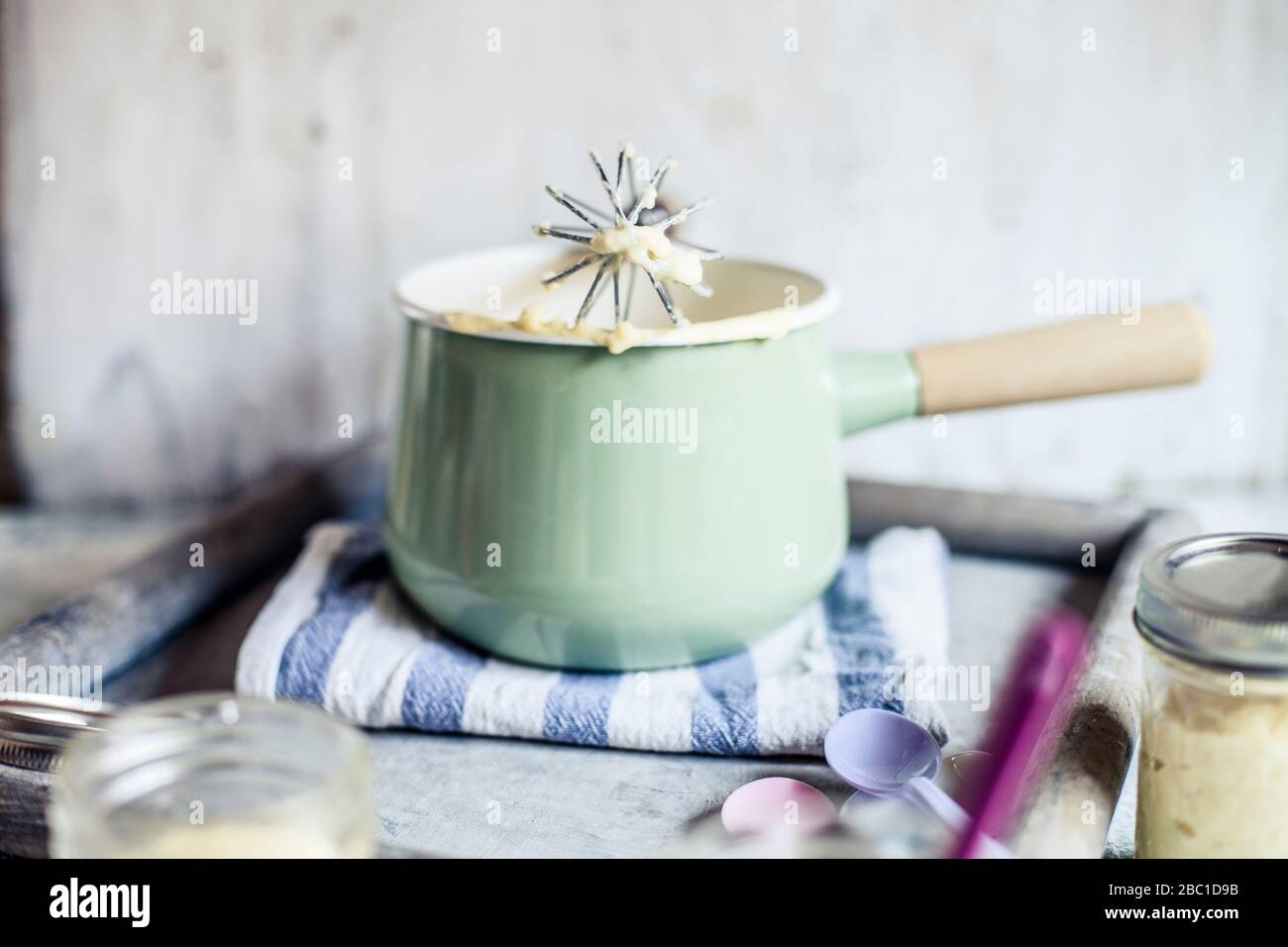 Saucepan with homemade vanilla custard Stock Photo