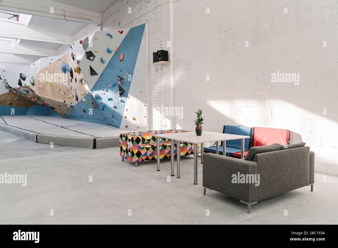 Lounge in a bouldering hall Stock Photo