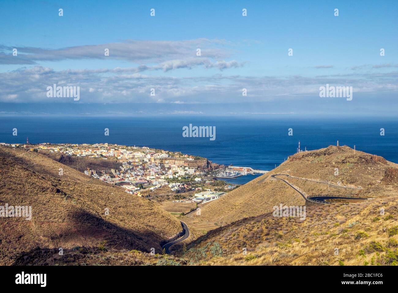 View on San Sebastian de La Gomera, with Teneriffa in background, Canary Islands, Spain Stock Photo