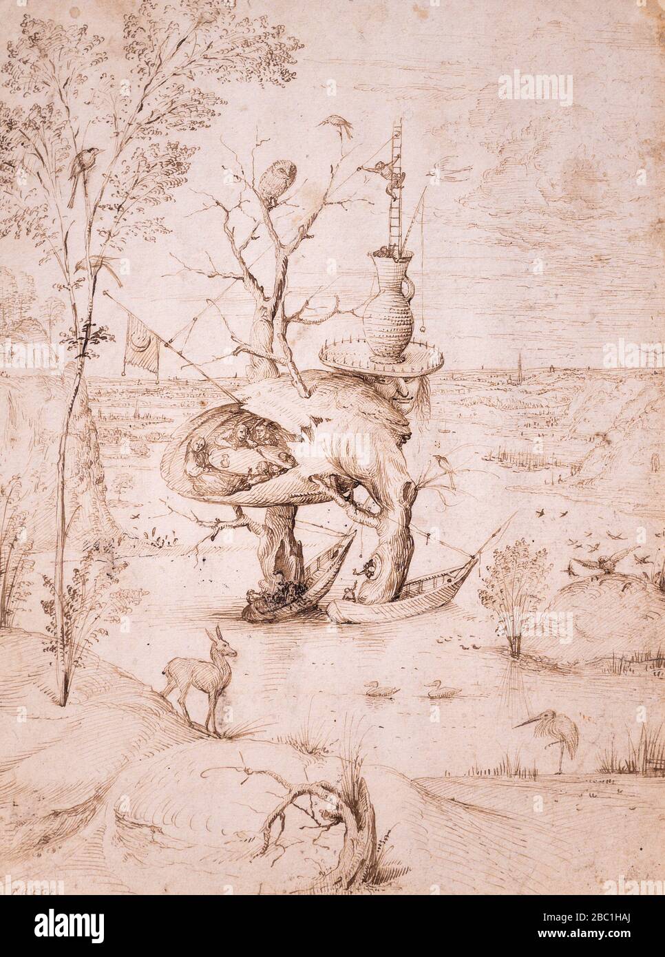 'The Tree-Man' (c. 1500) by Hieronymus Bosch (1450–1516). Pen and brown ink. Facsimile. Stock Photo