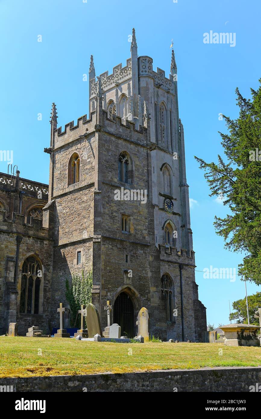 The two towers of Church of St Mary in Bruton, Somerset, England, UK Stock Photo