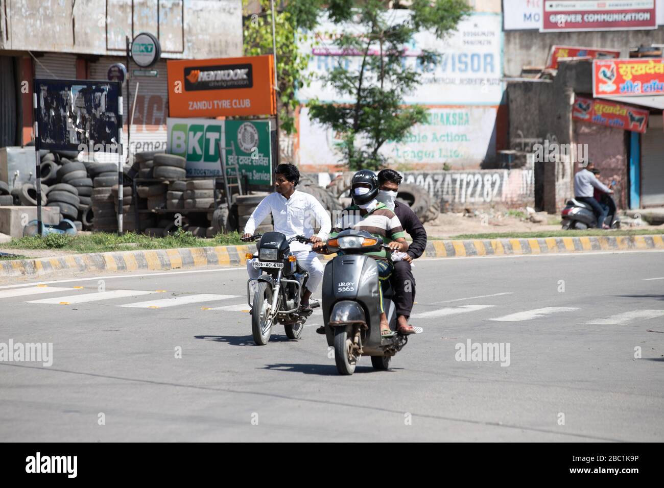 2nd April 2020 ,Ambala,Haryana, India. People are on the road during lock down in India Wearing Mask and Increasing the Risk for corona virus. Stock Photo