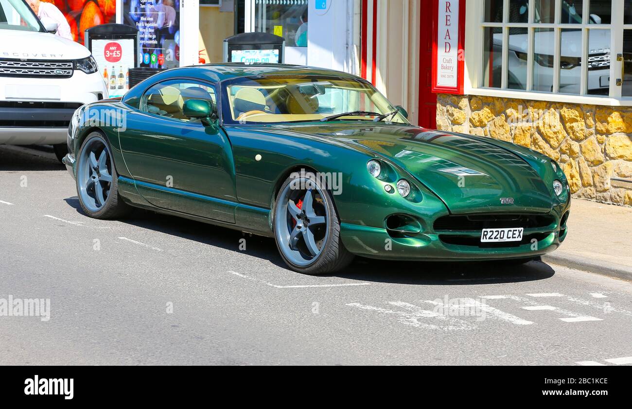 A green TVR Cerbera sports car, Somerset, England, UK Stock Photo