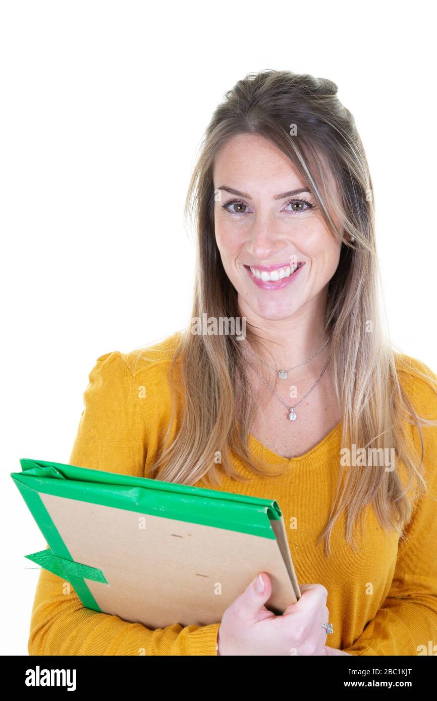 Happy Self-Assured businesswoman On Isolated white Background Stock Photo