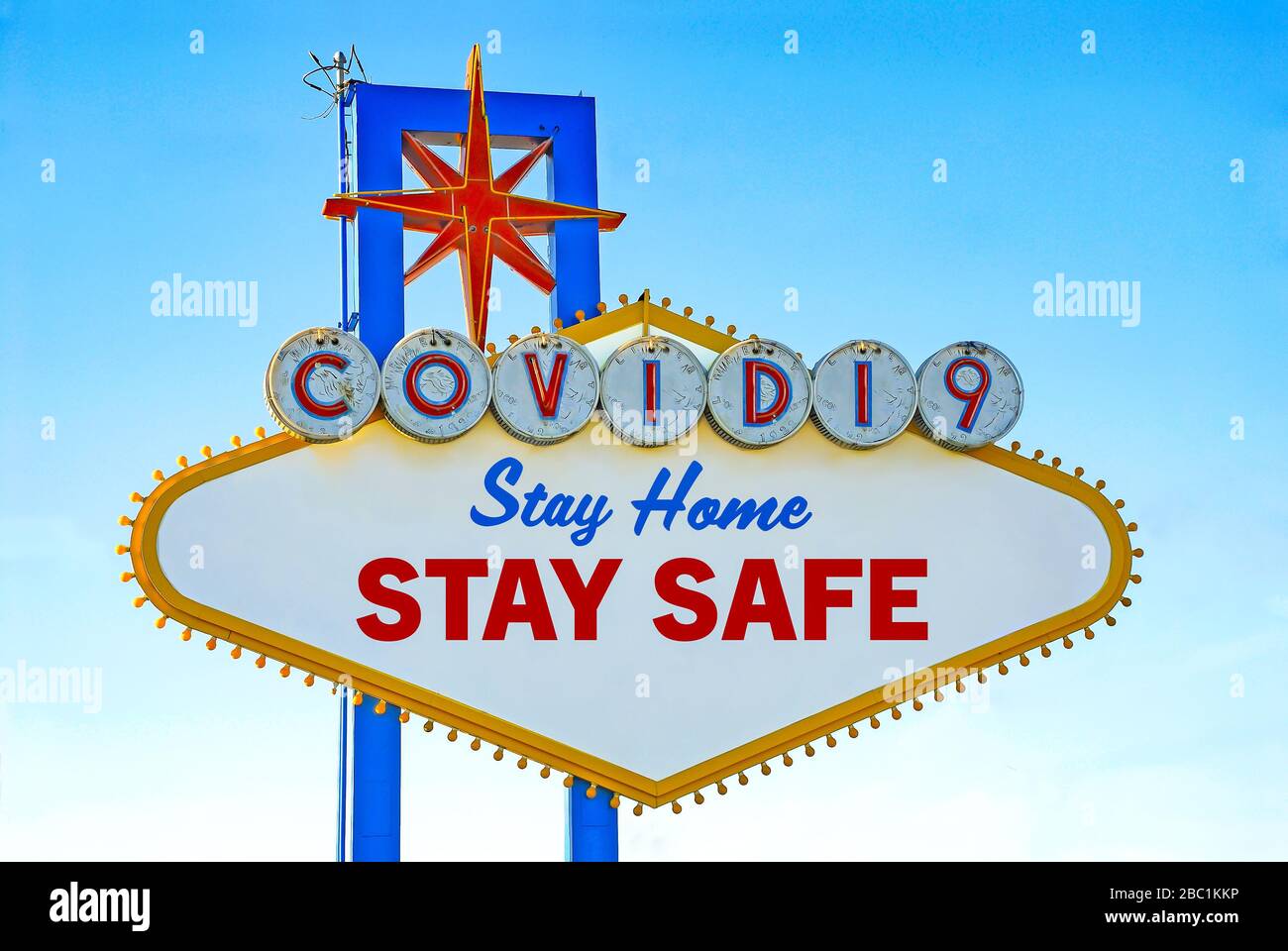 COVID-19 Stay Home Stay Safe Sign Stock Photo