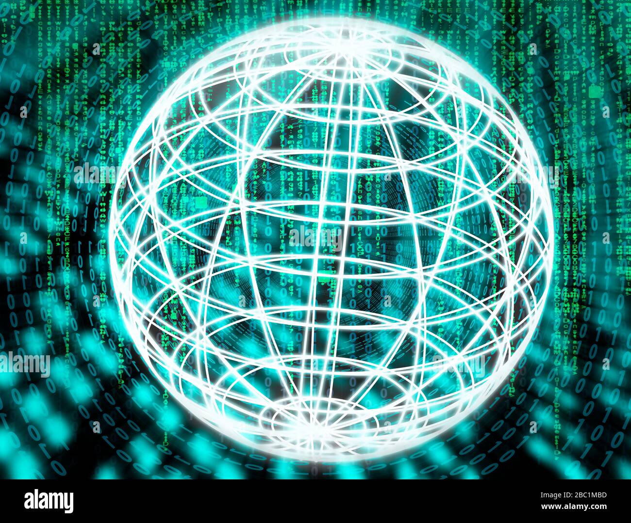 Globe with matrix and abstract technical background Stock Photo