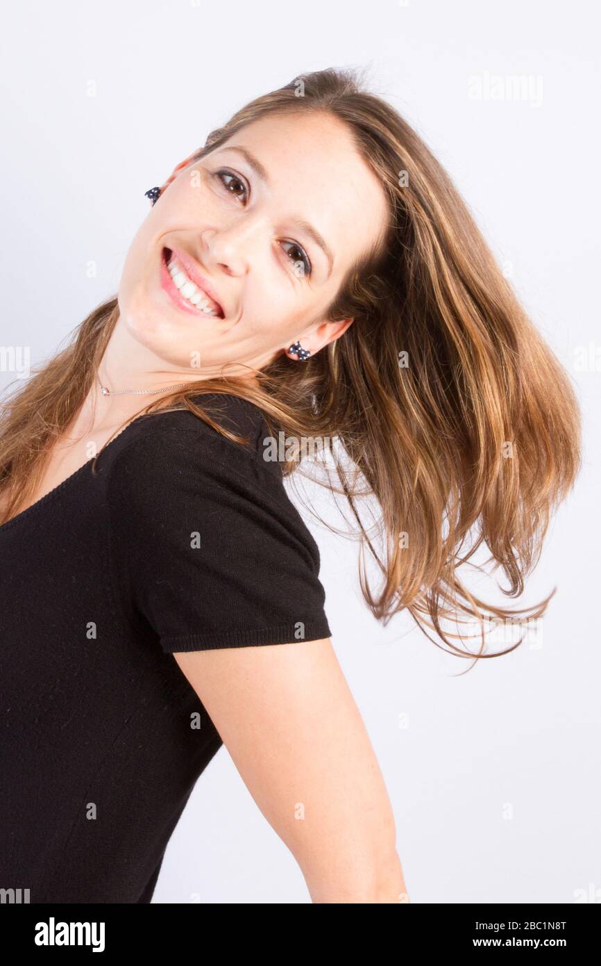 girl Close up fashion portrait Woman against white wall background ...