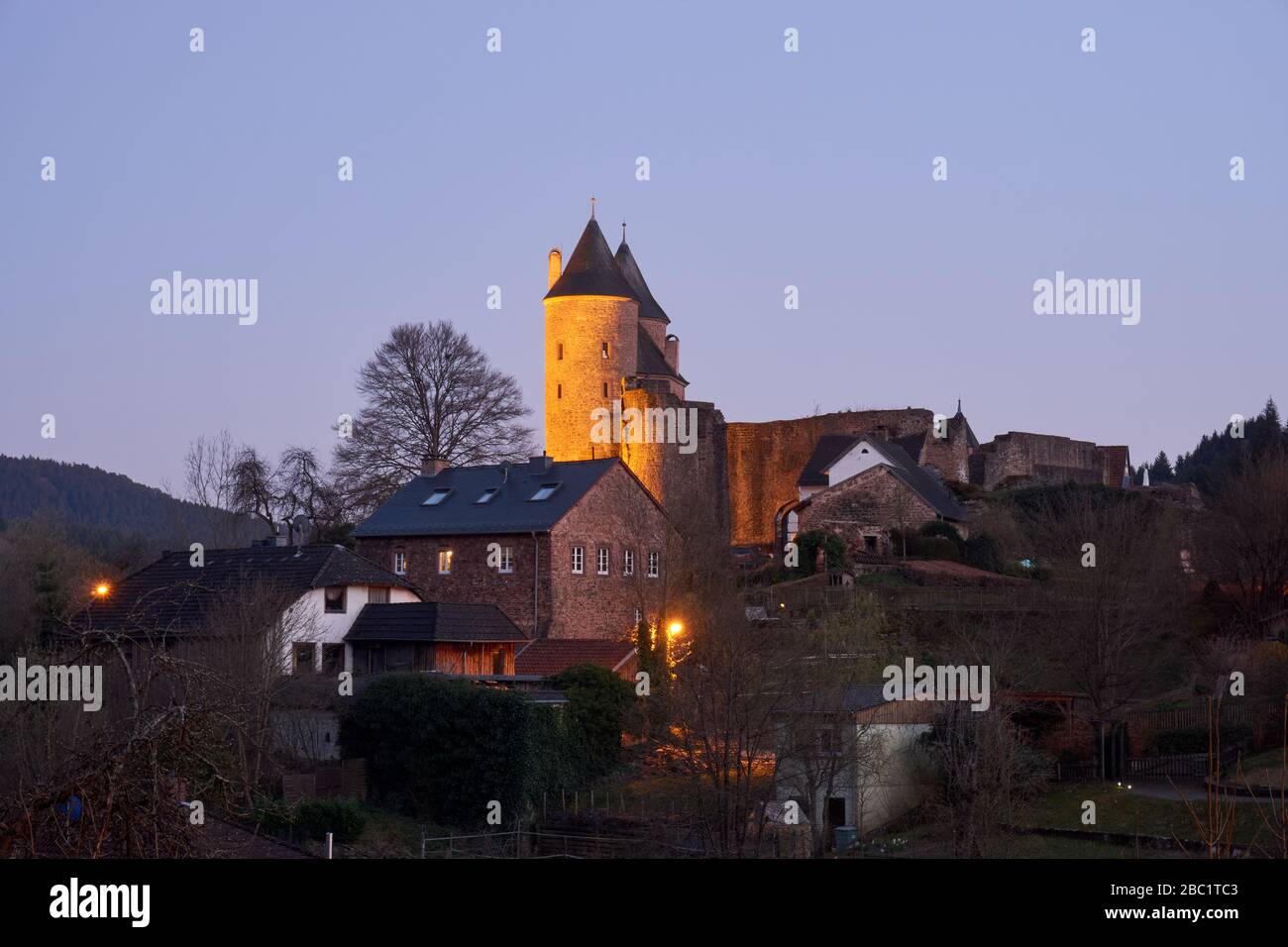 bertradaburg in muerlenbach, germany photographed in spring at night ...