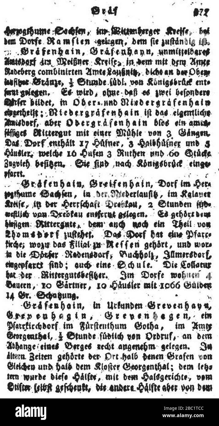Gräfenhain - Vollständiges Staats- Post- und Zeitungs-Lexikon von Sachsen Bd 3. Stock Photo