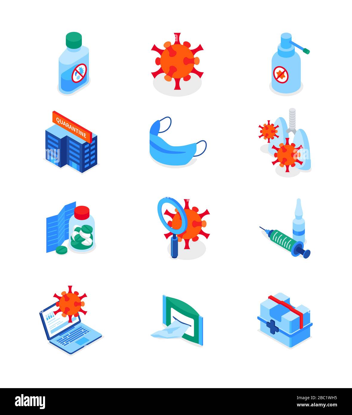 Coronavirus disease - set of modern isometric icons Stock Vector Image ...