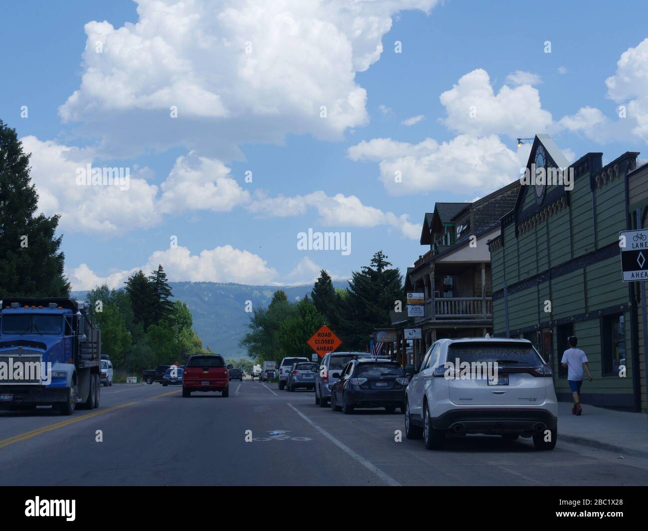 Driggs, Idaho- August 2018: Light traffic along the street in Driggs. Stock Photo
