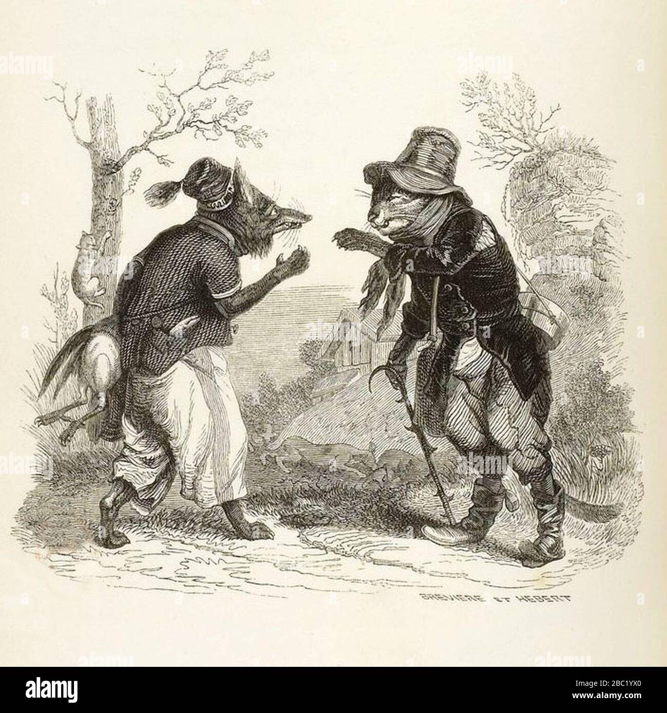 Grandville Fables De La Fontaine 09 14 Le Chat Et Le Renard Stock Photo Alamy