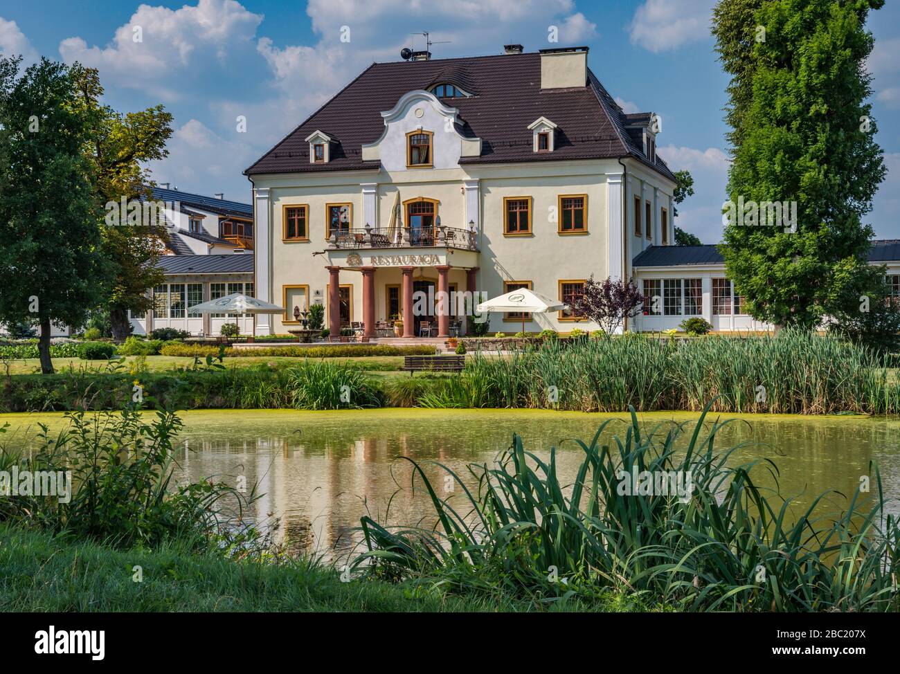 Palace over Water, 1787, hotel in Staniszow, Jelenia Gora Valley Culture Park (Valley of Palaces), Lower Silesia, Poland Stock Photo