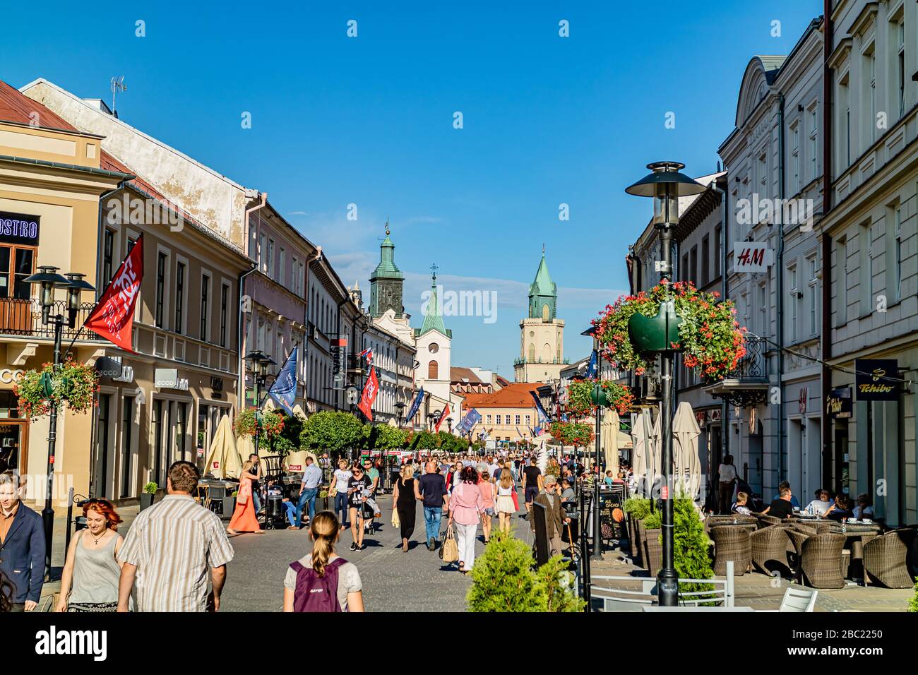 A busy city centre street in Lublin, Poland. June 2017. Stock Photo