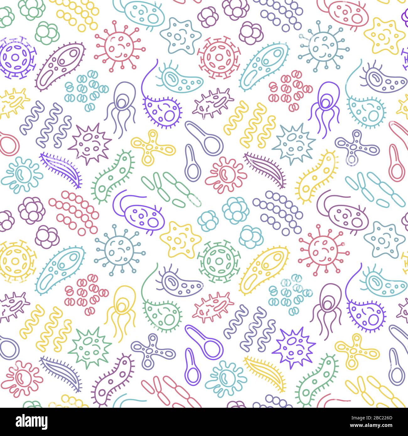 Seamless pattern with bacteria, viruses and germs. Microorganism cells ...