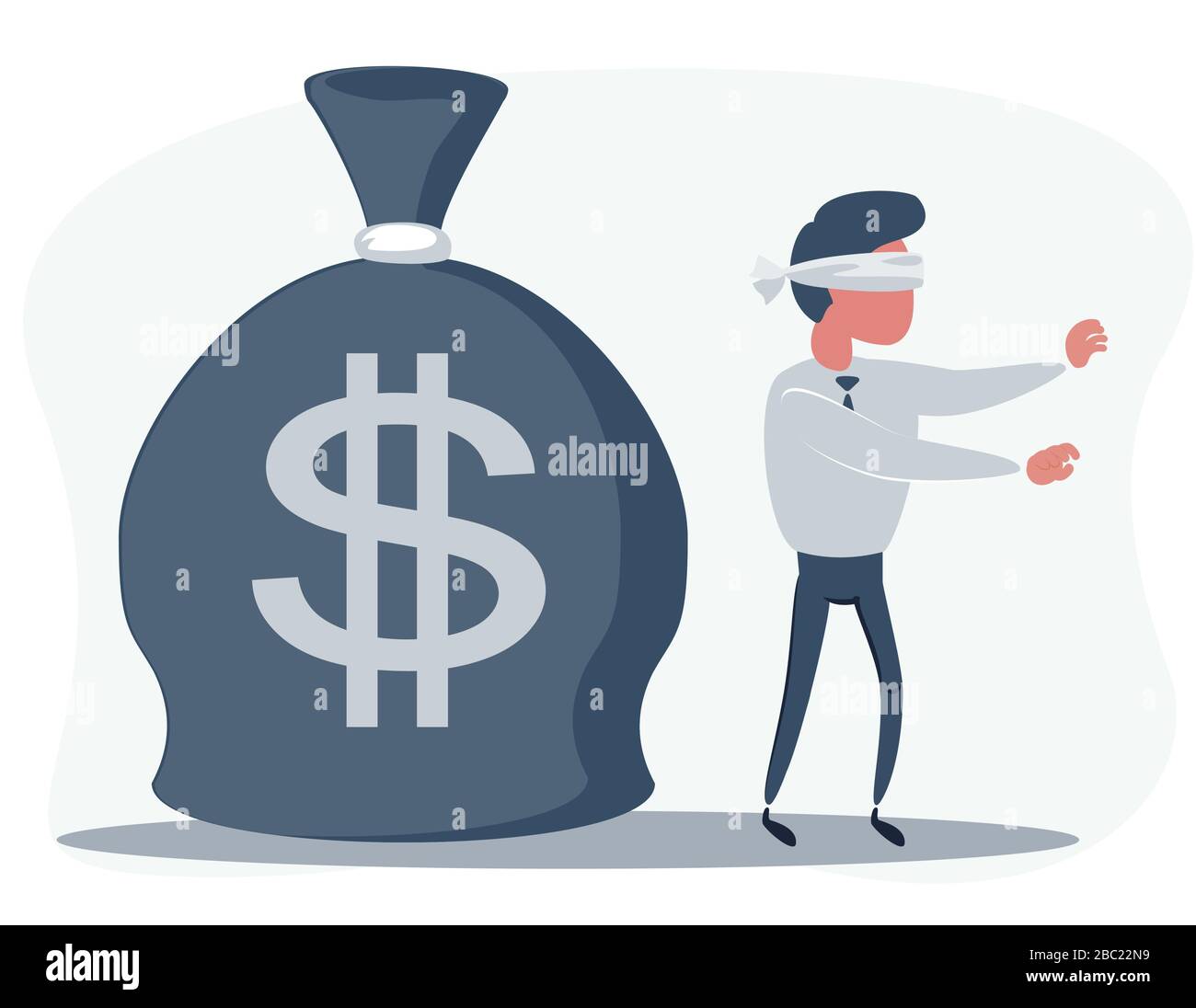 Cartoon blind businessmen can not find money lying on the ground. Stock Vector