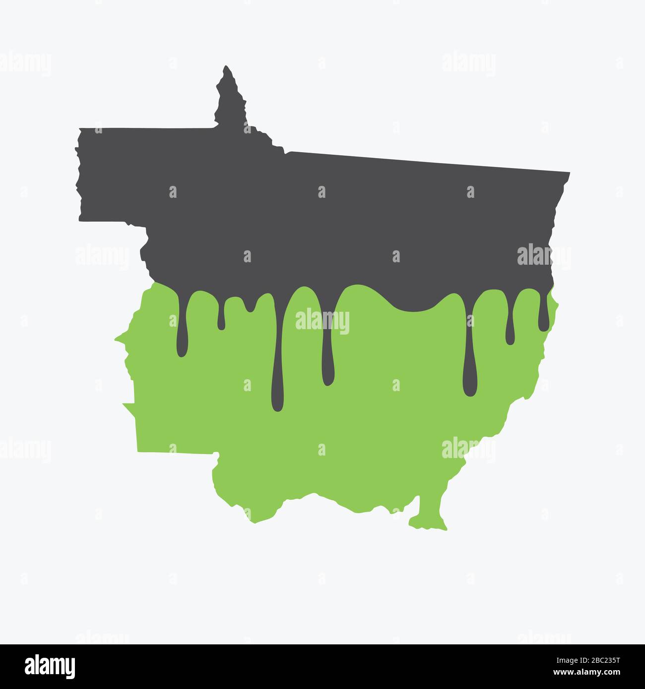 Map of Mato Grosso covered in oil. Oil pollution in Brazilian state. Conceptual. Stock Vector