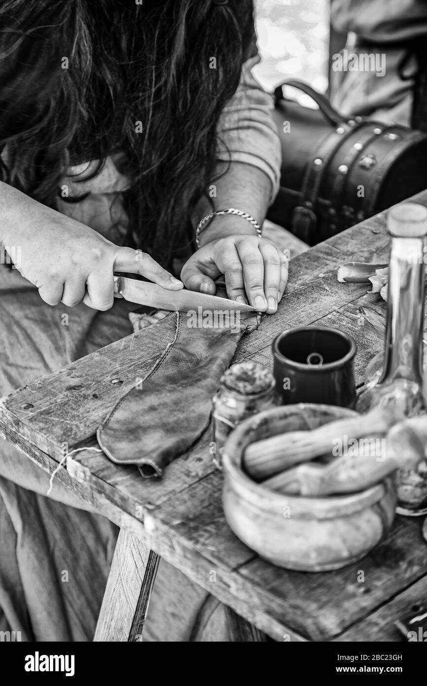 Leather working tool Black and White Stock Photos Images Alamy