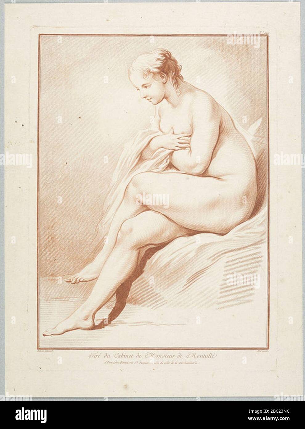 Gravé par PETIT Jean Robert - Femme nue assise, 19449 LR Recto. Stock Photo