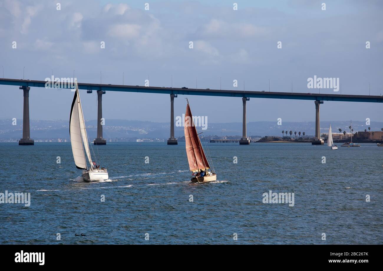 Sailing in San Diego Bay Stock Photo