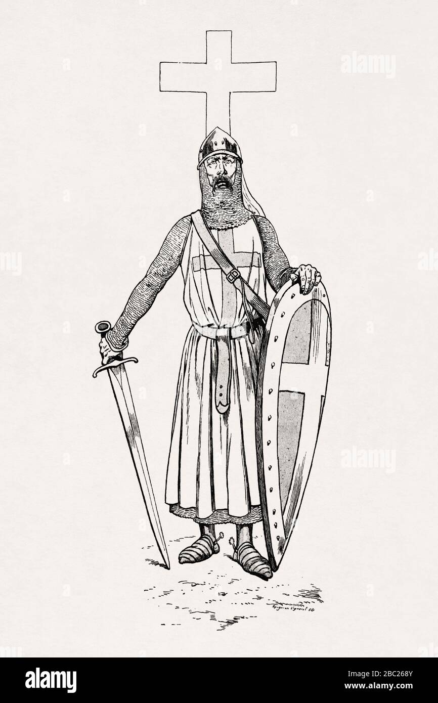Black & white illustration of knight templar entitled by Rougeron Vignerot published in January 1885. Stock Photo