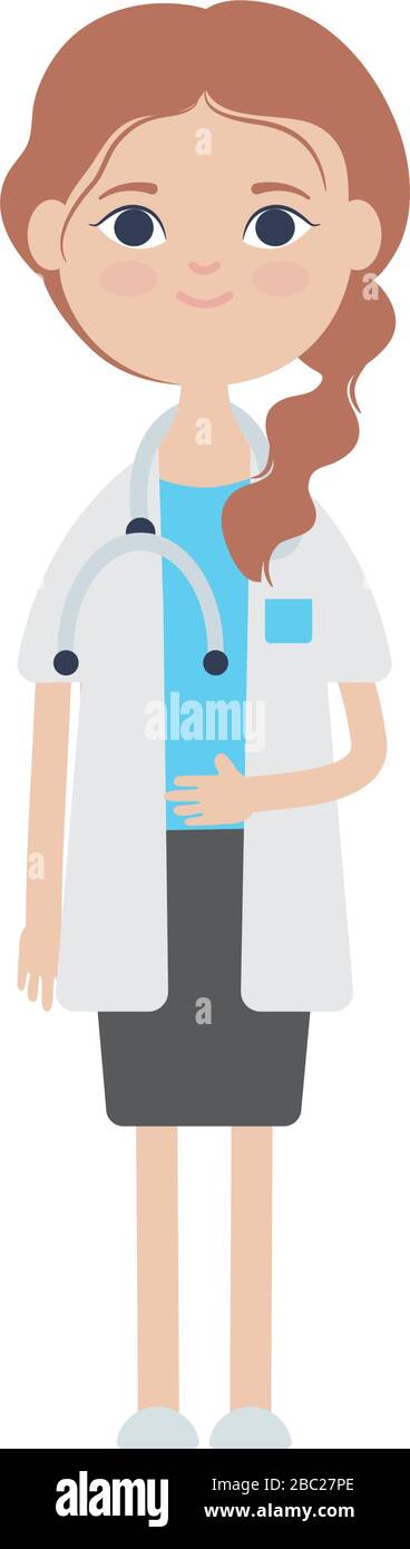 doctor young woman standing icon over white background, flat style ...