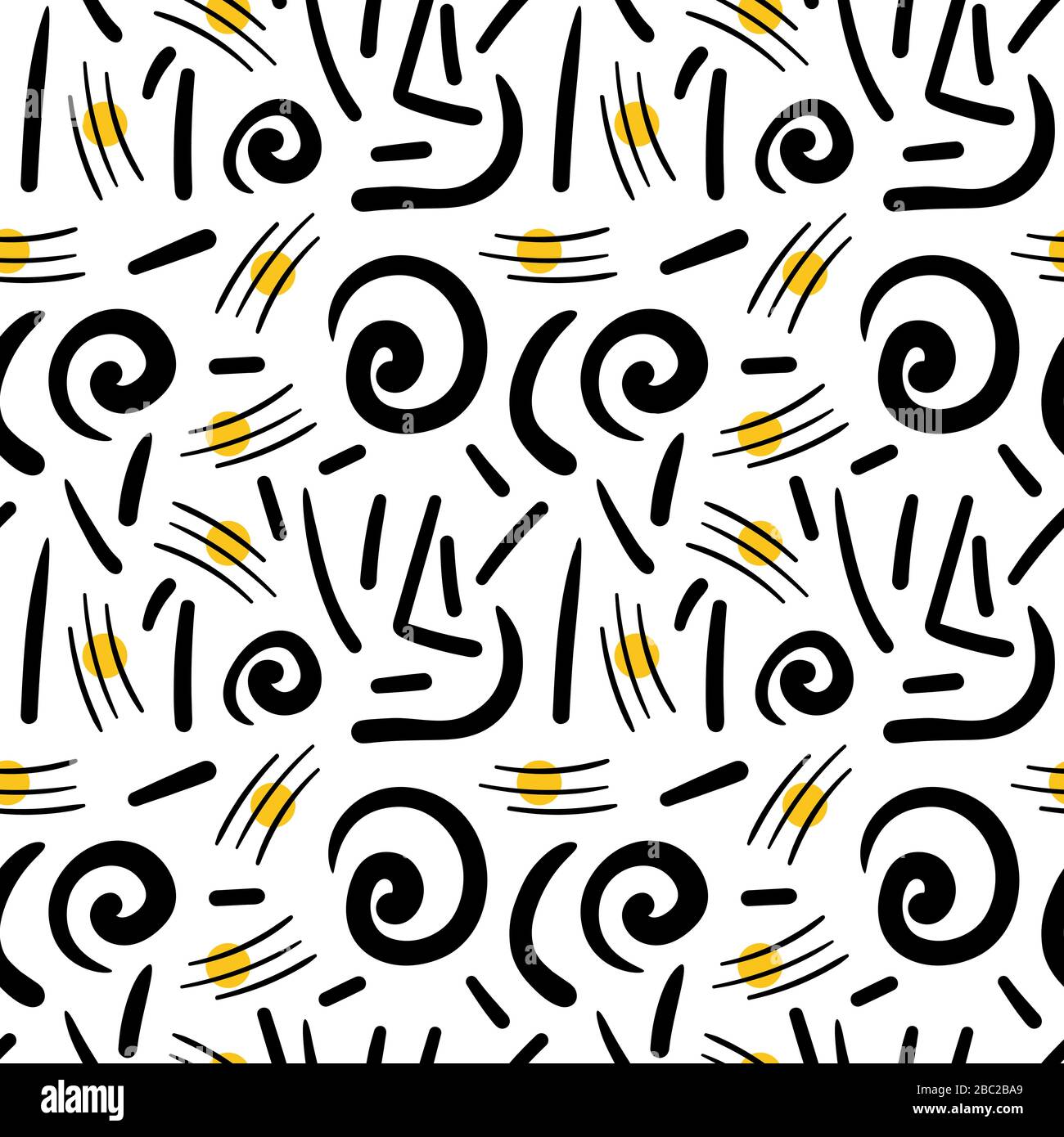 Abstract seamless pattern with spirals, circles, scratches and lines on ...