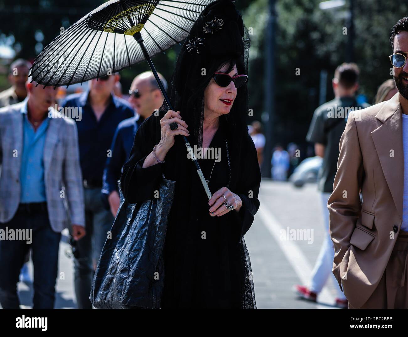 FLORENCE, Italy- June 11 2019: Diane Pernet on the street during the Pitti 96. Stock Photo