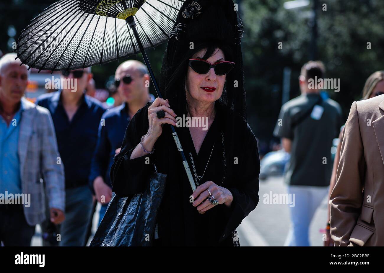 FLORENCE, Italy- June 11 2019: Diane Pernet on the street during the Pitti 96. Stock Photo