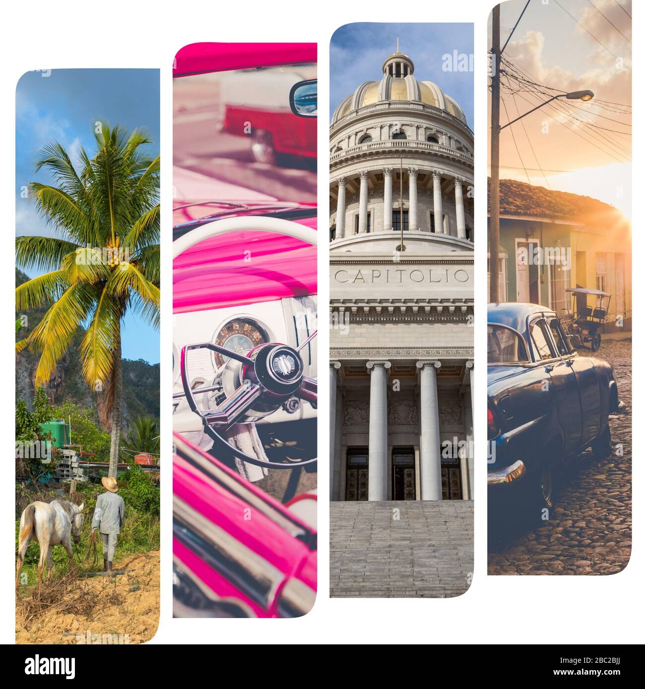Collage of popular tourist destinations in Cuba. Travel background. Stock Photo