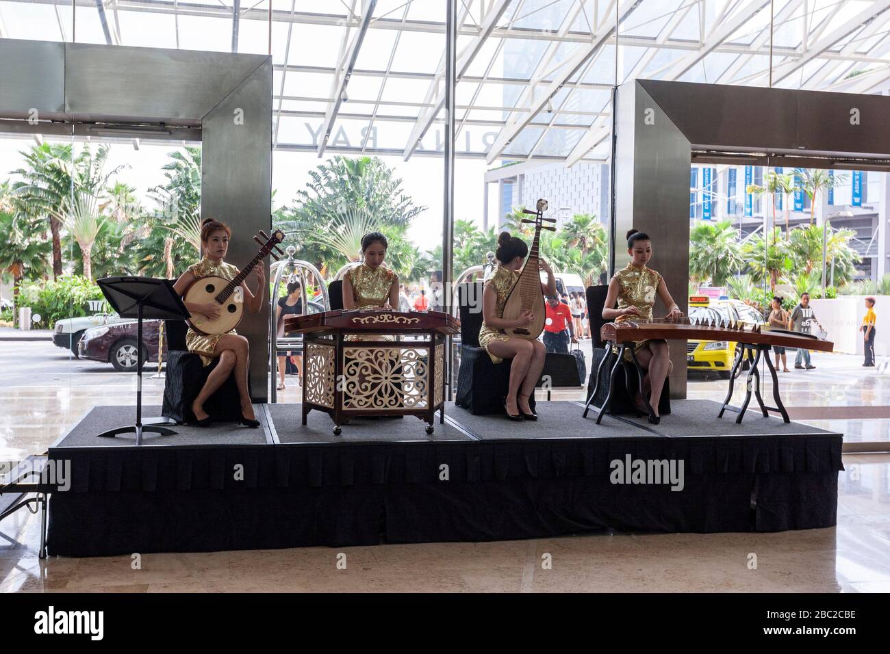Singapore musical group in Marina Bay Sands lobby interior, Singapore Stock Photo