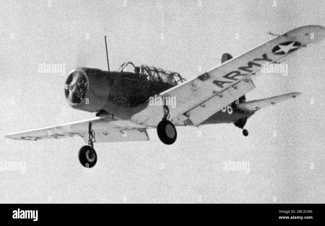 Greenville Army Airfield - Vultee BT-13 landing flaps down. Stock Photo