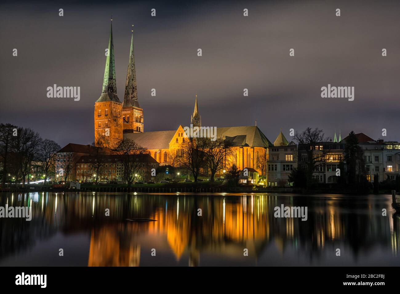 The cathedral in Lübeck at night Stock Photo - Alamy