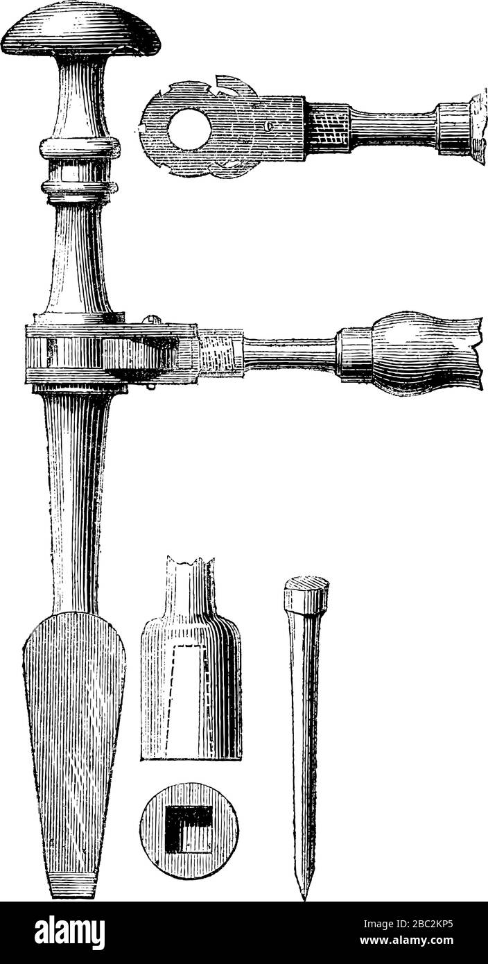 Screwdriver Invention Vintage Engraved line art drawing black and white