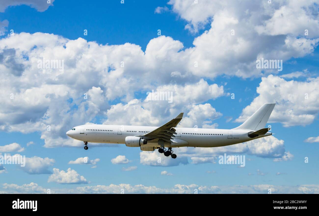 Barcelona, Spain; May 18, 2019: Airbus A330 aircraft of the Hi Fly Malta company, landing at Barcelona's El Prat airport Stock Photo