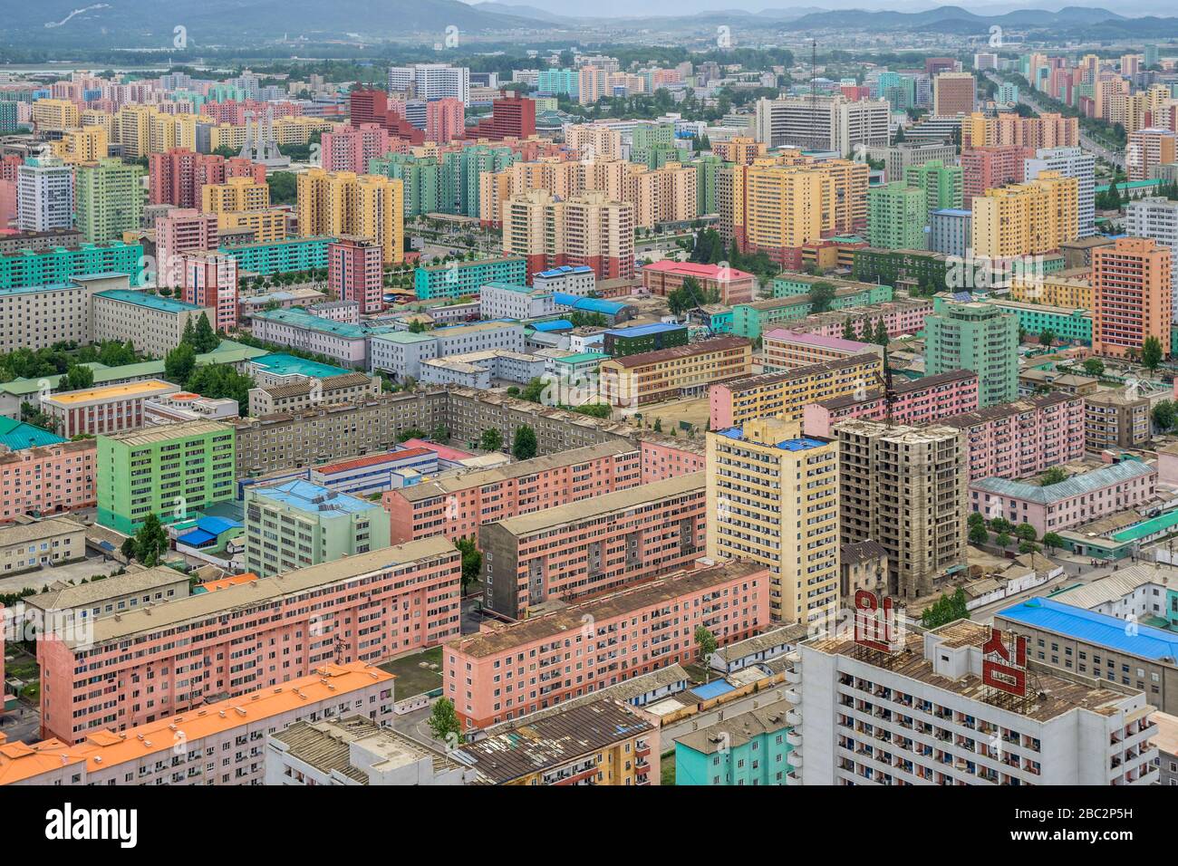 A view over downtown Pyongyang from the top of the Juche Tower in North Korea Stock Photo