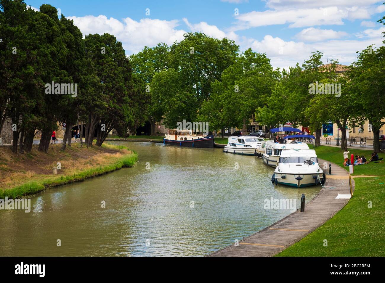 boats on the Canal du Midi at Carcassonne Aude France Stock Photo