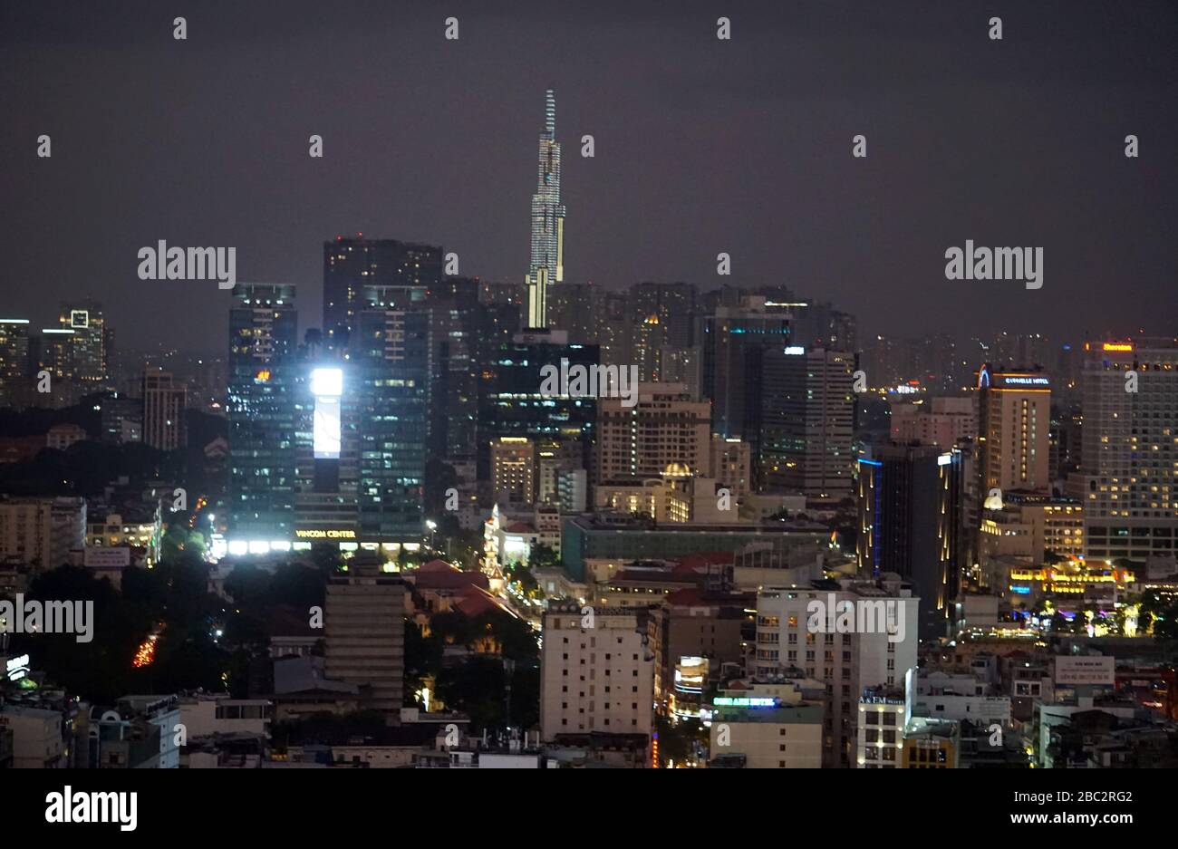 skyline of ho chi minh city at nighttime Stock Photo