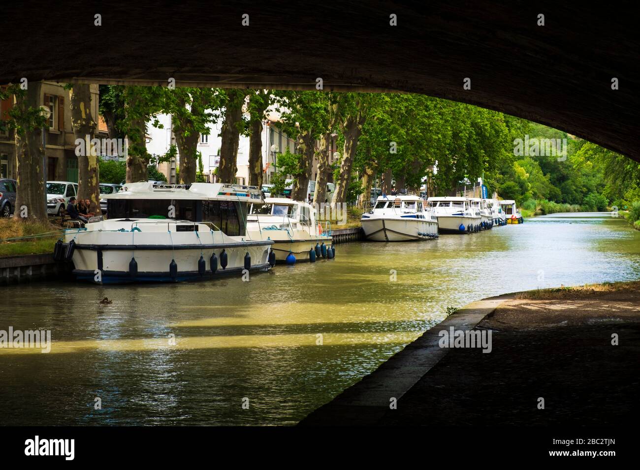 boats on the Canal du Midi at Carcassonne Aude France Stock Photo