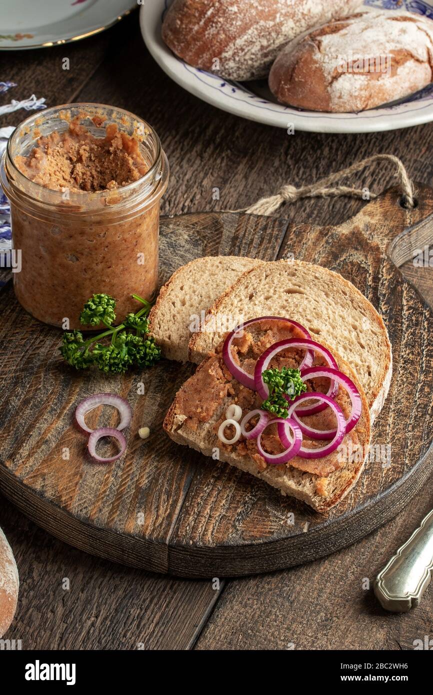 Pork lard mixed with ground cracklings slathered over a slice of bread