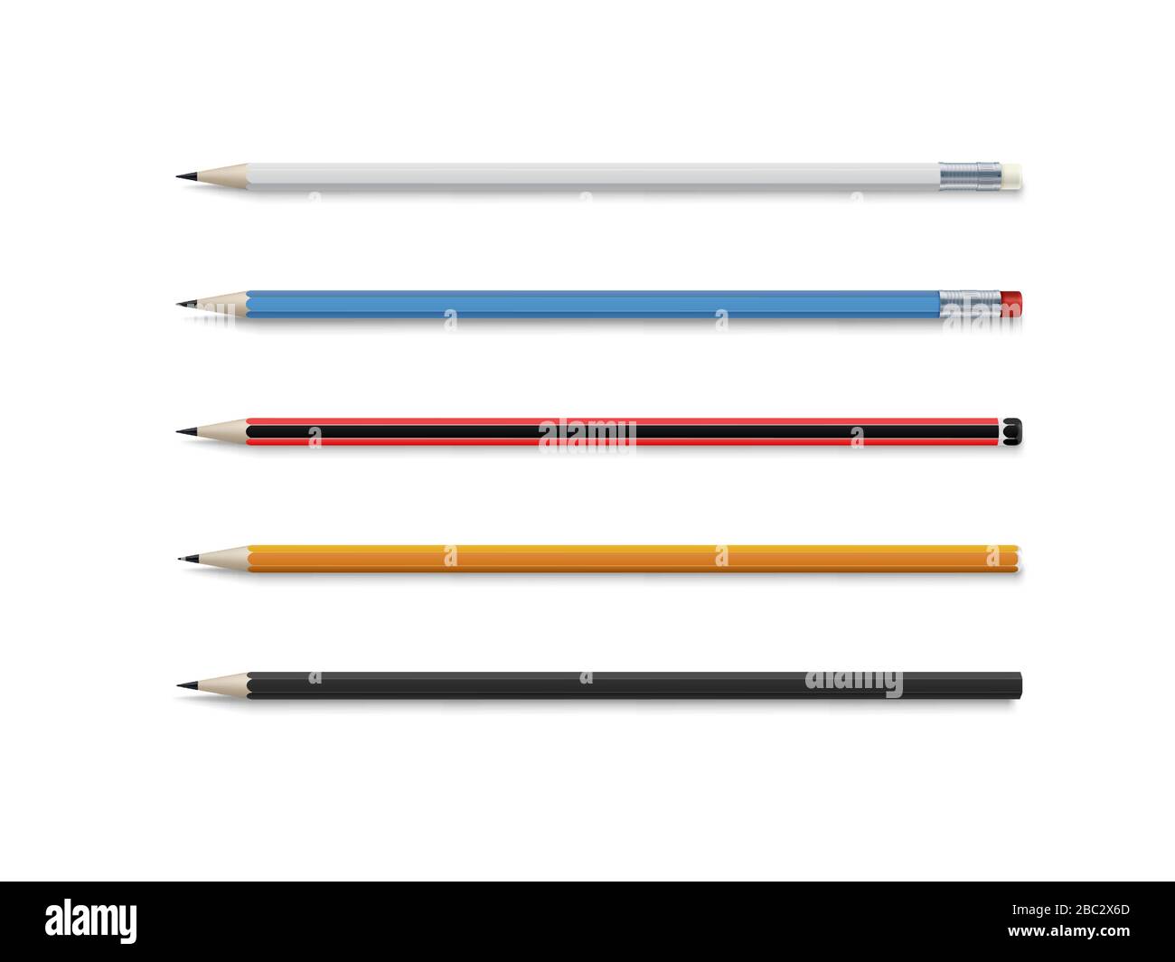 Realistic vector set of classic simple wooden graphite pencils Stock