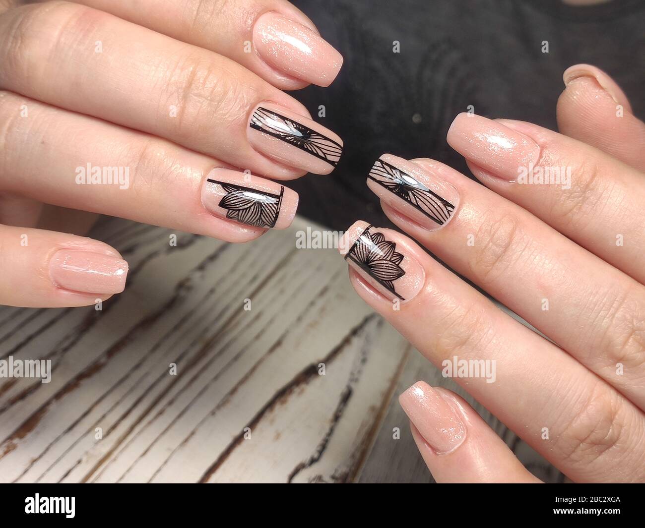 Stylish Design Of Manicure On Long Beautiful Nails Stock Photo Alamy
