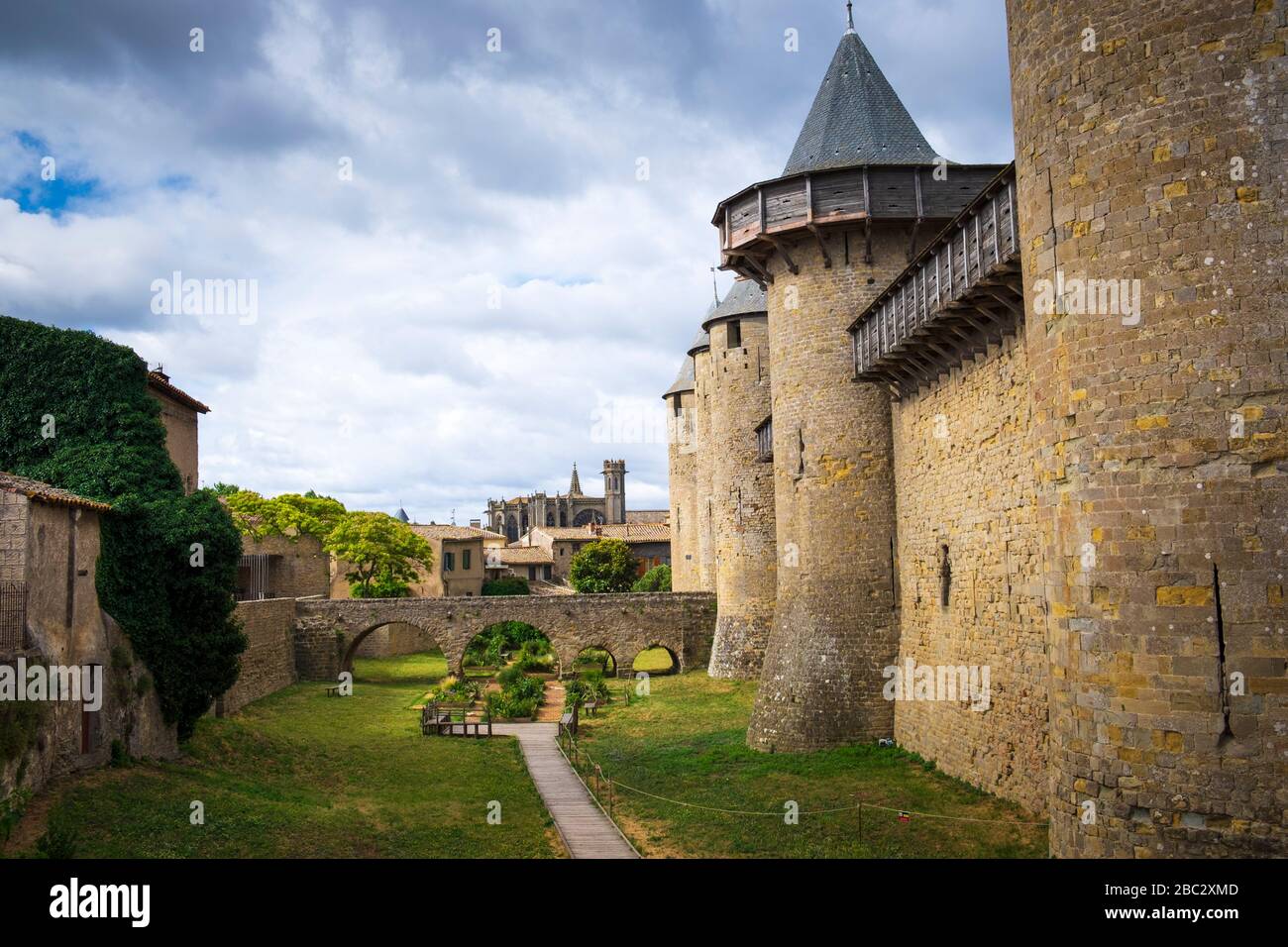 The fortified city Cité de Carcassonne Carcassonne Aude France Stock Photo