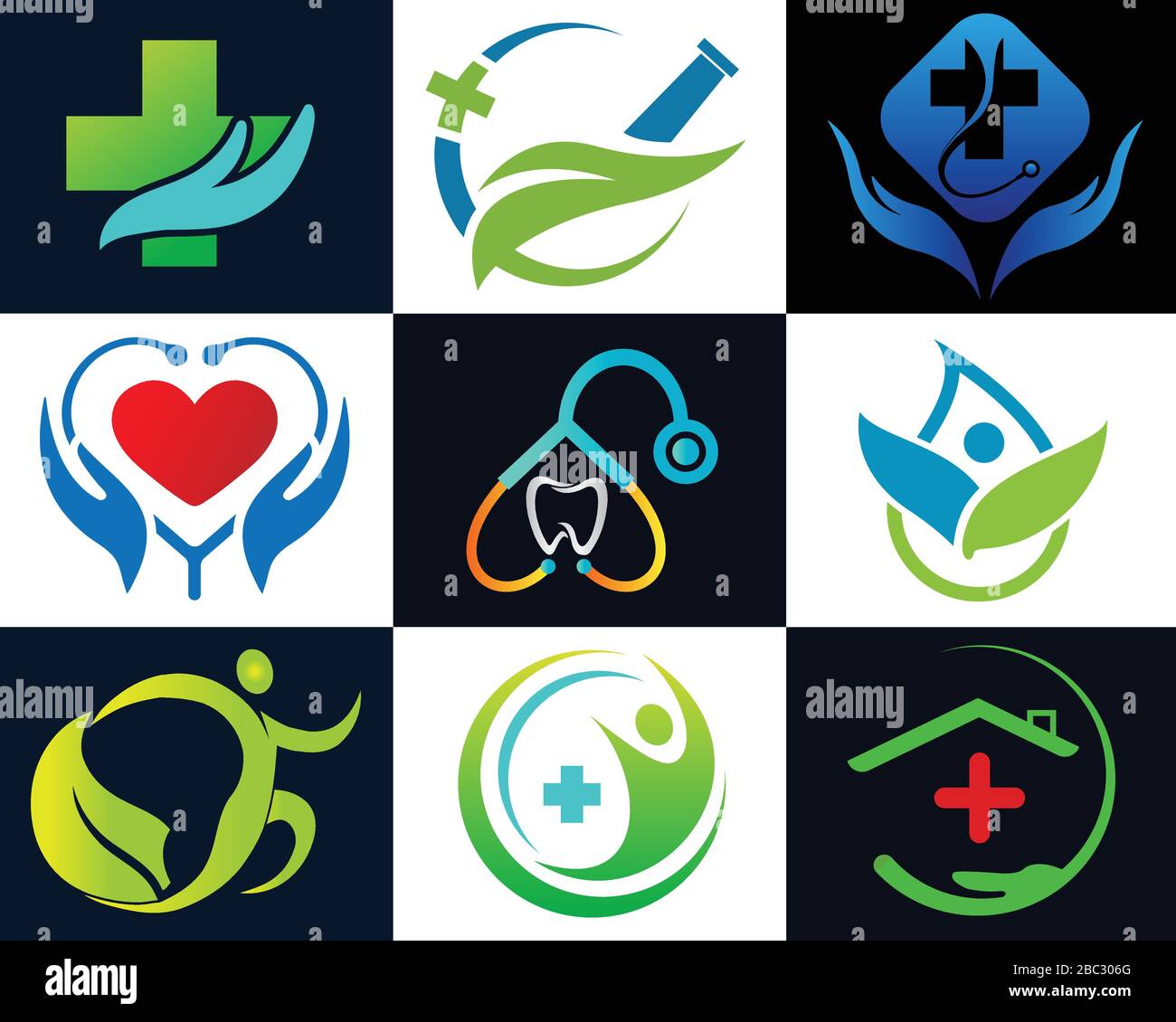Creative healthcare clinic hospital logo. Medical leaf natural ...