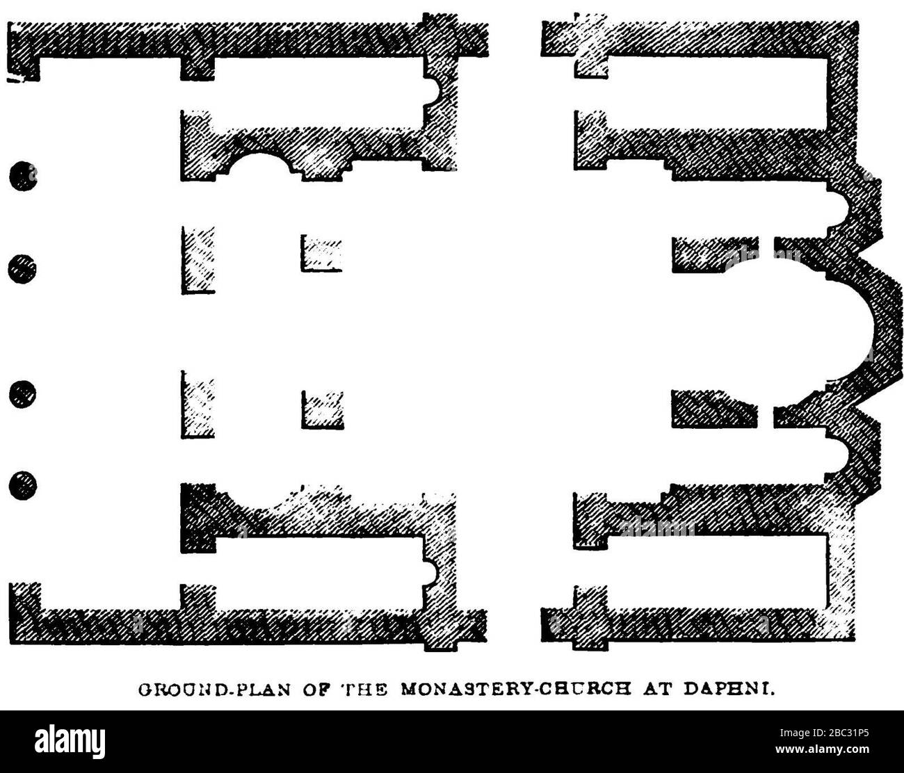 Ground.Plan of the Monastery-Church at Daphni. John M. Neale. A history of the Holy Eastern Church. P.183. Stock Photo